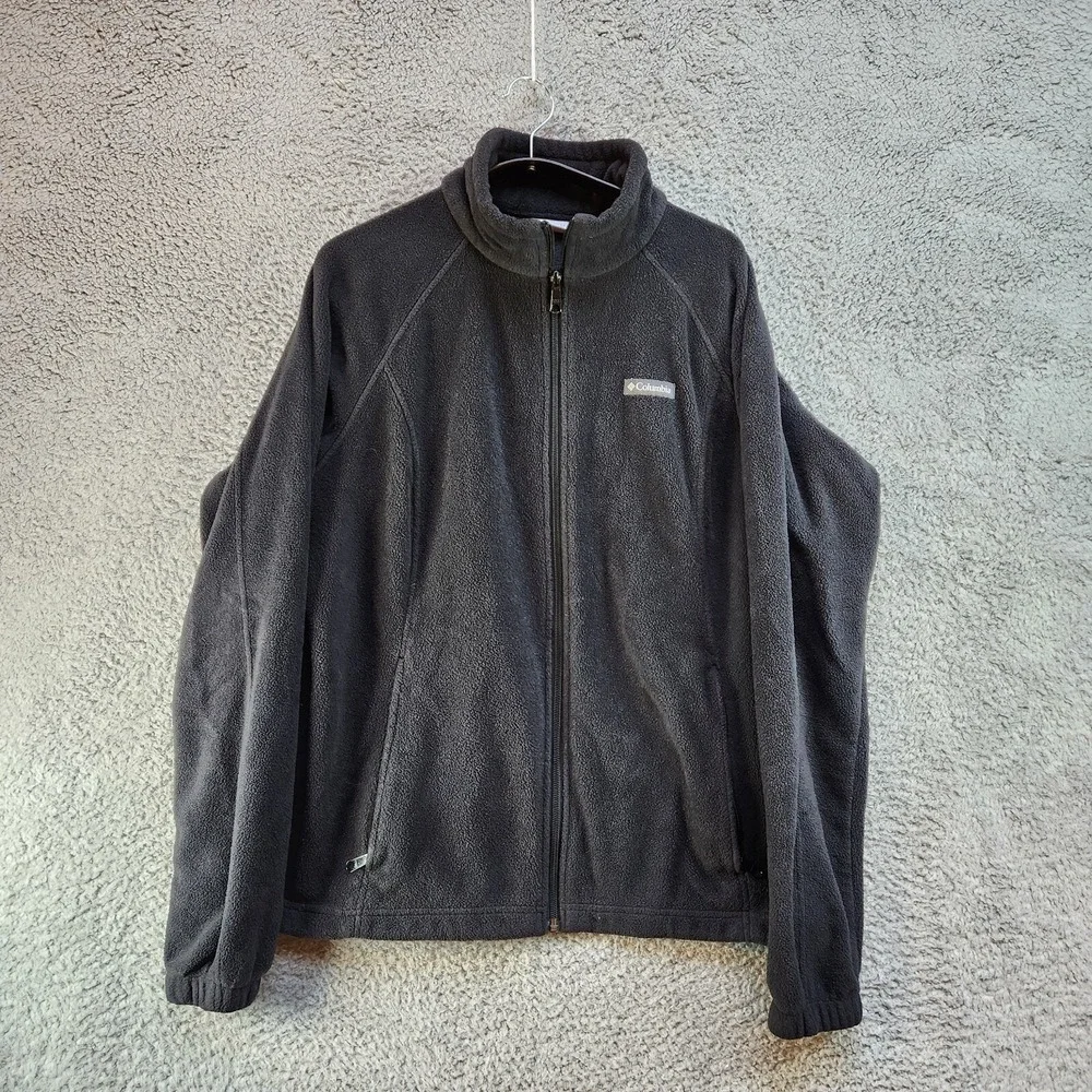 Columbia Jacket Men's XL Black Fleece Mock Neck Raglan Long Sleeve Logo Full Zip